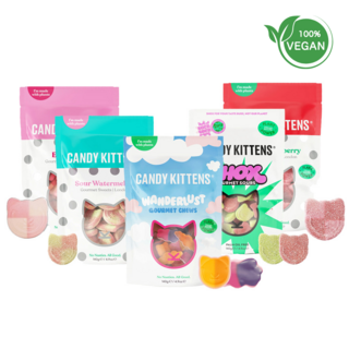 [스웨디시 젤리] CandyKittens 캔디키튼스 비건 젤리 3종 혼합 세트, 와일드스트로베리(54g), 사우어워터멜론(54g), 와일드스트로베리(140g), 140g