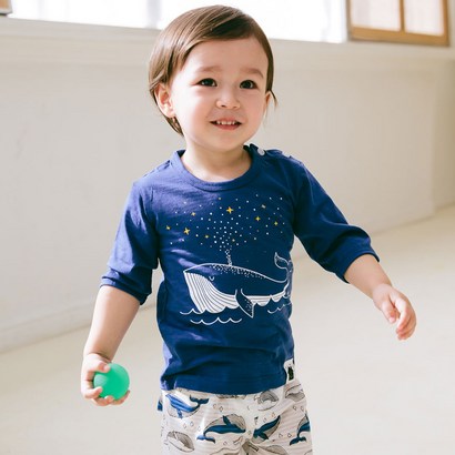 보보 아동용 무형광 반짝반짝 고래 7부 자가드 실내복 상하의
