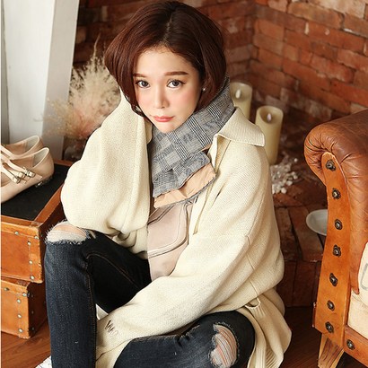 레씨 코코드림 하운드체크 슬림 패딩 머플러