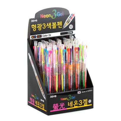 자바펜 네온3겔 형광 3색 볼펜 0 2종