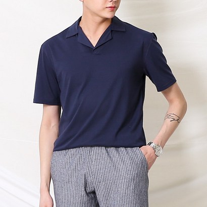 단군 남성용 오픈카라넥 반팔 티셔츠 DT180