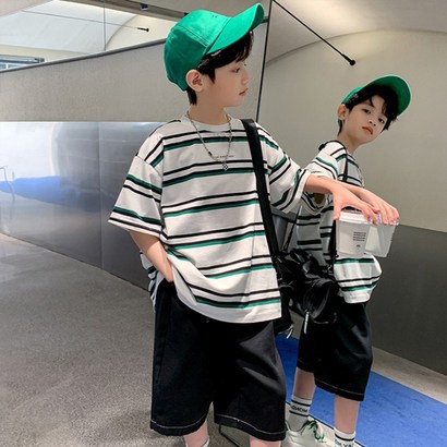 오렌지다몸 남아용 큰줄무늬반팔티 팬츠