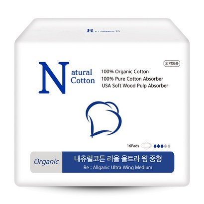내츄럴코튼 리올가닉 울트라 윙 중형 유기농 생리대