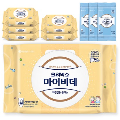 크리넥스 마이비데 화장실용 물티슈 키즈 캡형 60매 클린케어 화장실용 물티슈 10매