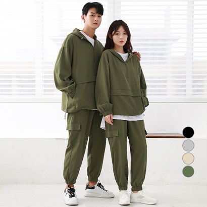 턴키 빅사이즈 오버핏 아노락 바람막이 반집업 후드 카고 조거 팬츠