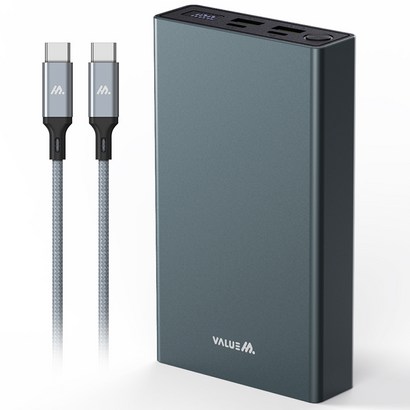 밸류엠 100W S 초고속 충전 D 메탈 보조배터리 Ah 멀티단자 60W C to C 케이블