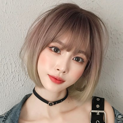 하이유니 옴브레 보브컷 뱅헤어 통가발 가발 가발망 거치대 랜덤발송