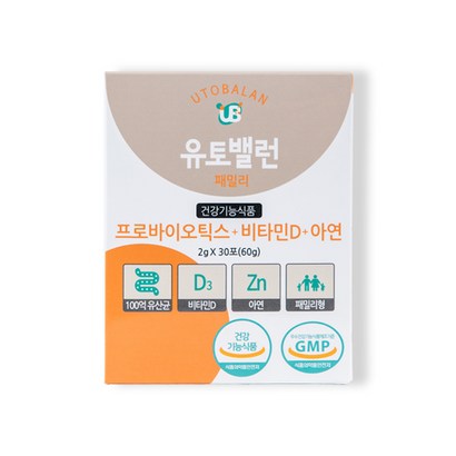 유토밸런 패밀리 100억 CFU 프로바이오틱스 비타민D 아연