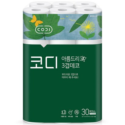 코디 아름드리 3겹 데코 롤화장지 27 m 리뷰 후기