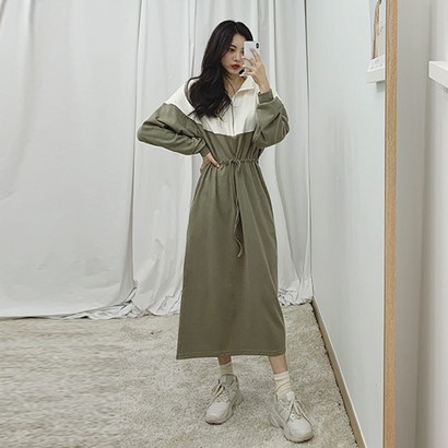 떳다그녀 리즈 배색 집업 원피스