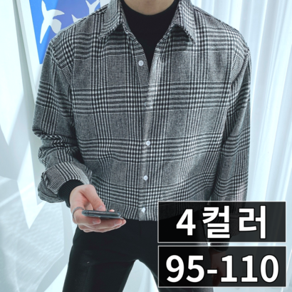 이브컴퍼니 웨일 두꺼운 오버핏 울 글렌 체크 셔츠 빅사이즈 95-110 4컬러