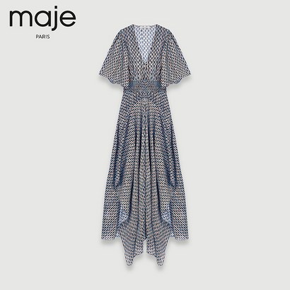 MAJE 봄 여름 여성의류 플라워 프린트 브이넥 언발란스 보텀 밴딩웨스트 원피스 MFPRO01105 언발란스원피스 리뷰후기