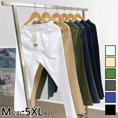 이브컴퍼니 남성용 봄 가을 코튼 면 스판 밴딩 팬츠 9부 긴바지 빅사이즈 -5X 6컬러
