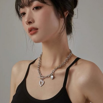발렌타인데이 화이트데이 실버 하트 펜던트 데일리 체인 실버 러브 목걸이