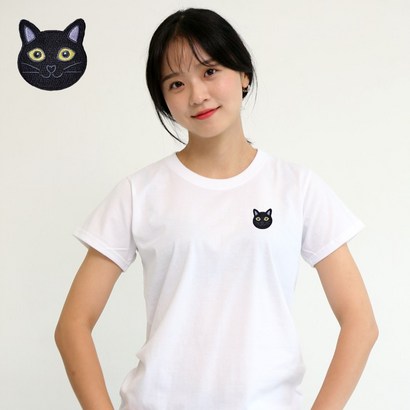 멋지군 코오롱 쿨론 기능성 빅사이즈 고양이 자수 반팔 티셔츠