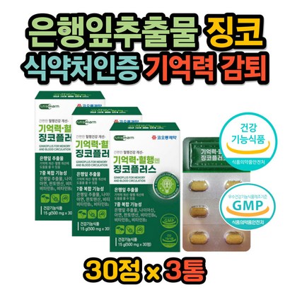 식약처인증 두뇌영양제 은행잎추출물 기억력감퇴 개선 인증 코오롱제약 뇌세포 기억력 감퇴 혈액순환 혈행개선 비타민B군 플라보놀배당체 보조제 영양제 찡코 징코 브레인 건강