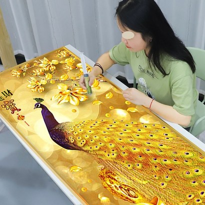 재물운 보석십자수 길조 공작새 DIY 황금 행운십자수 3D 명화 선물