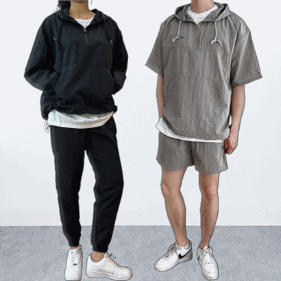 브랜드두 후드 아노락 바스락 커플 트레이닝복 셋업 캠핑복장