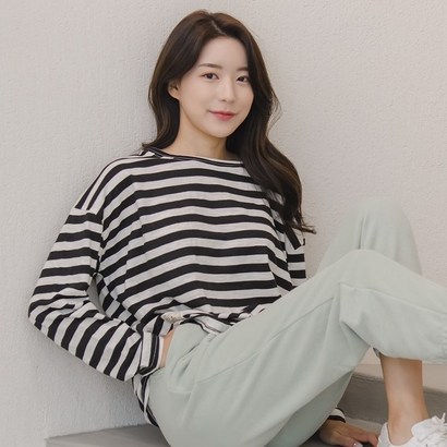 유니스 루즈핏 긴팔 스트라이프 단가라 롱 티셔츠 사계절 레이어드 데일리