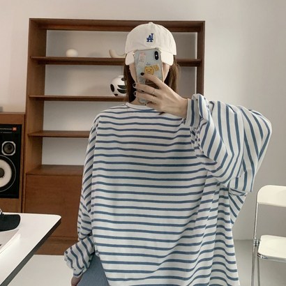 애플망고옷장 여성 빅사이즈 오버핏 긴팔 벌룬 단가라 간절기 롱박스 티셔츠 리뷰 후기