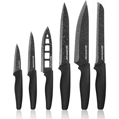 Nutribade 6 C 칼로 ranistone 전문 주방 요리사의 칼로 샤프 스테인레스 스틸 블레이드 및 Nonstick 화강암 코팅 쉬운 그립 핸들 녹 방지 식기