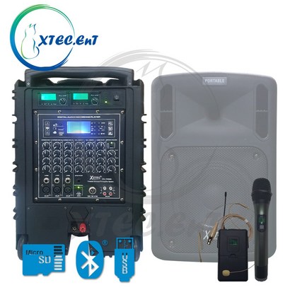 세텍코리아 EV-8510N 이동식앰프스피커 700W 무선마이크 2개 포함 야외행사 버스킹 집회 공연 노래방 노조집회