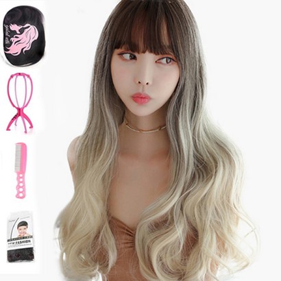 가발위드 긴머리 웨이브 전체 통가발 밀키가발걸이1개가발전용빗1개가발망1개상품