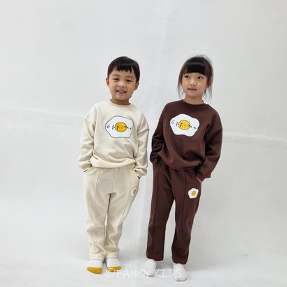 두둥실 아동&주니어 봄가을신상 파송송 계란탁 귀여운 프린팅 맨투맨 바지 상하세트