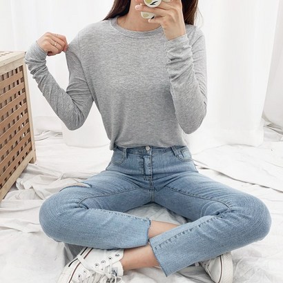 티데일리 여성용 리얼레이온 무지 스판 라운드 긴팔 티셔츠 2장세트