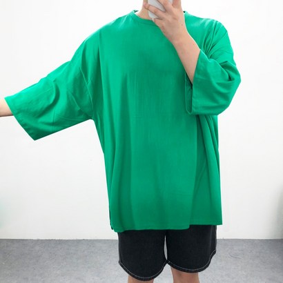 엠클로 남자 빅사이즈 박스오버핏 망토 기본 무지 레트로 7부 반팔티셔츠 8컬러 반팔 티셔츠