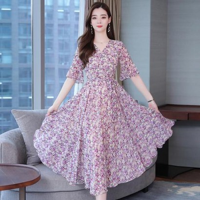SAARA 포니제 브이넥 플라워 원피스 꽃무늬 리본 롱원피스