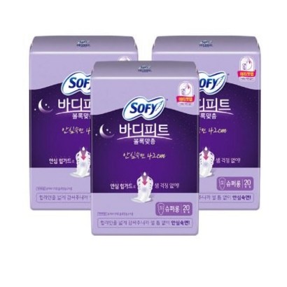 쏘피 바디피트 볼록맞춤 안심숙면 420 슈퍼롱 생리대 날개형 20개입 3개