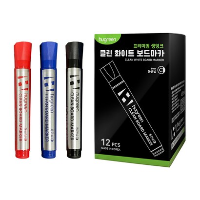 보드마카 휴그린 생잉크 클린 화이트마카 펜 12개입 box