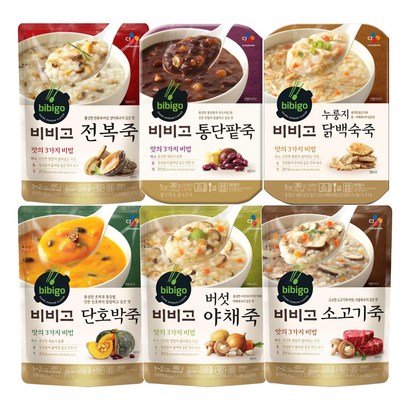 비비고 죽 6종 단박죽 전복죽 소고기죽 버섯야채죽 통단팥죽 누룽지닭백숙죽