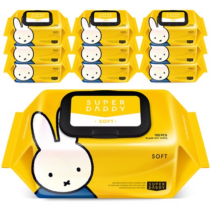 슈퍼대디 저자극 아기물티슈 소프트 캡형, 100매, 10팩