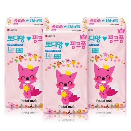토디앙 핑크퐁 팬티형 기저귀 여아용 대형 4단계(10~15kg), 126매