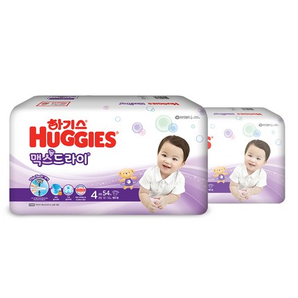 하기스 NEW 맥스드라이 밴드형 기저귀 남녀공용 대형 4단계(10~14kg), 108매