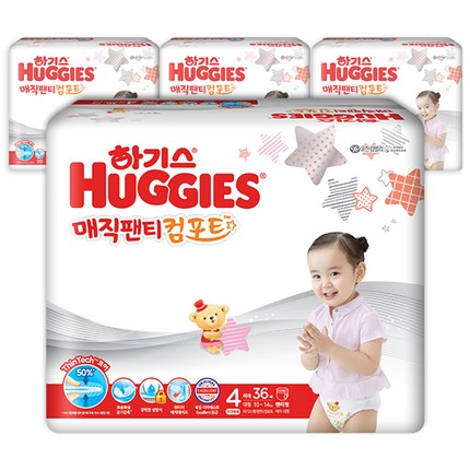 하기스 2020 매직팬티 컴포트 팬티형 기저귀 여아용 대형 4단계(10~14kg), 144매