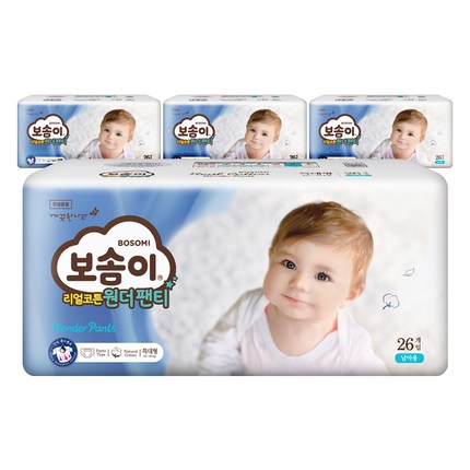 보솜이 리얼코튼 원더 팬티형 기저귀 남아용 특대형(13~18kg), 104매