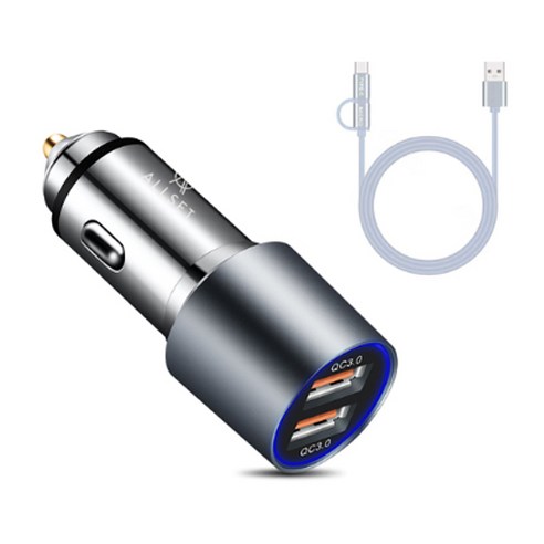올셋 퀵차지 3.0 듀얼 차량용 고속 충전기 + 5핀 C타입 USB케이블, allset-2, 실버