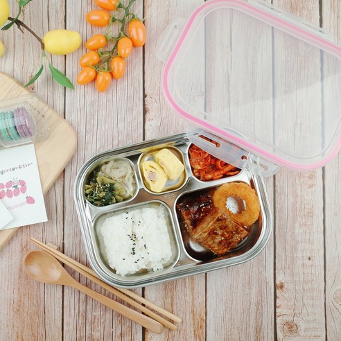 베이직 리빙 스텐 식판도시락 핑크패킹 리뷰 후기