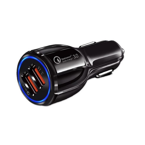 차량충전기 스마트qc3.0 2인승 충전기 듀얼usb12V 급속충전기, 검은 색
