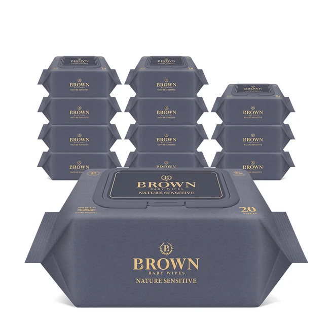 브라운 네이처 센시티브 아기물티슈 휴대캡형 73gsm, 73g, 20개입, 12개