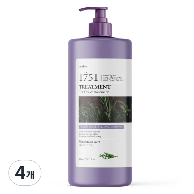 메르헨트 티트리 앤 로즈마리 대용량 헤어 트리트먼트 화이트머스크, 1500ml, 4개