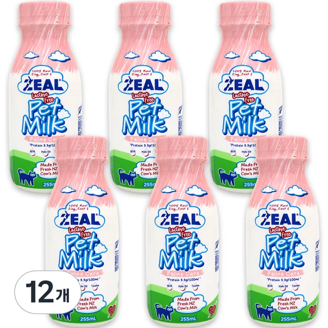 질 ZEAL 뉴질랜드 프리미엄 고양이 펫밀크, 우유맛, 255ml, 12개