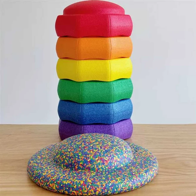 슈타펠슈타인 인사이드 레인보우 감각 파스텔 스태킹스톤 디딤돌 발달 균형 퍼플 세트 돌, 1개, 팔각형 보라+균형판