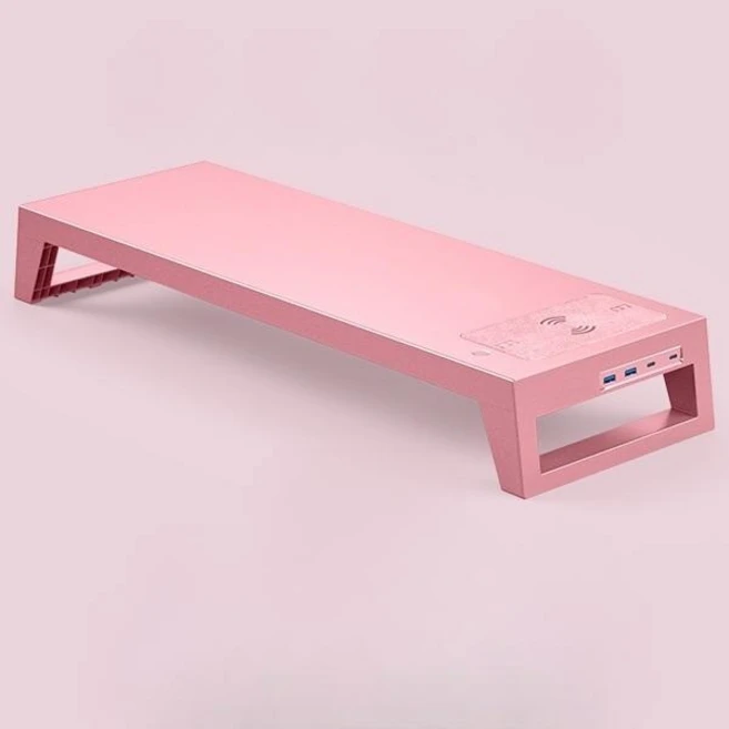 (한국어버전) LANQ PCDOCK3 V3 RGB 모니터 받침대 무선 충전 블루투스 와이파이 지문인식 음성인식, V3 핑크 PLUS 88cm