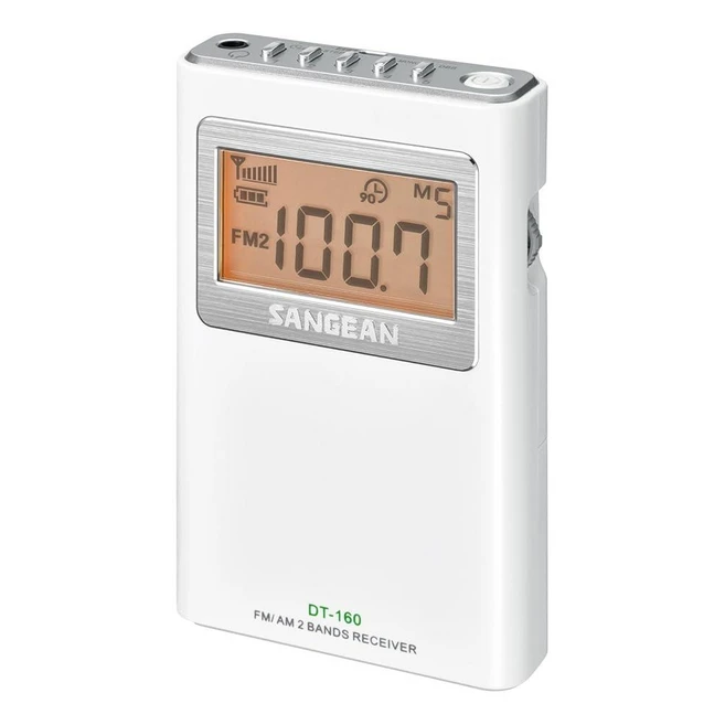 Sangean DT-160 AM/FM 스테레오 포켓 라디오 AA 배터리 2개로 100시간 작동 화이트