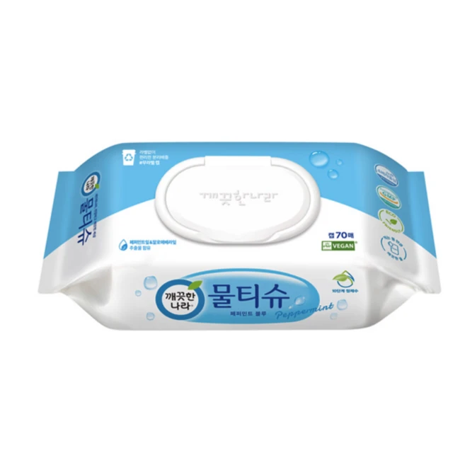 깨끗한나라 페퍼민트 물티슈 캡형, 70매입, 10개