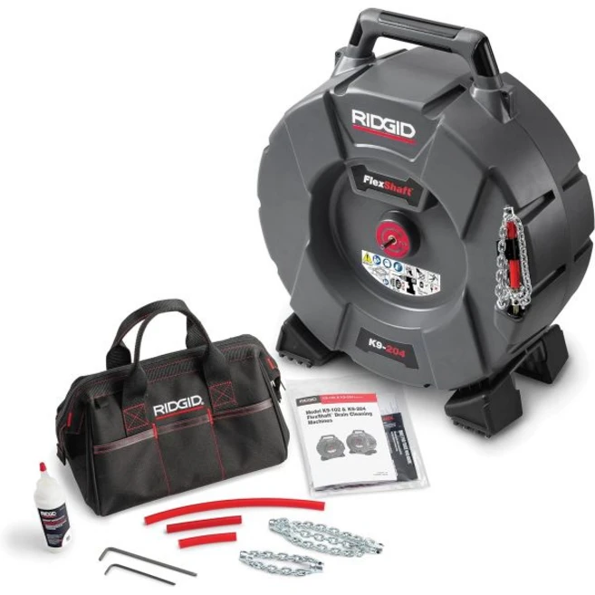RIDGID FlexShaft K9204 2인치에서 4인치 파이프용 배수구 청소기 70인치의 516인치 케이블이 있는 전문가용 벽면 대, K9-204